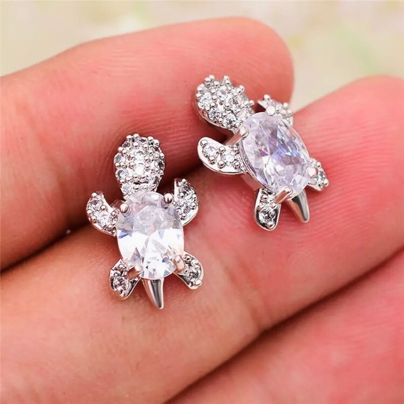 “Just Keep Swimming” Cute Turtle Diamond Earrings - Picture 2 of 11